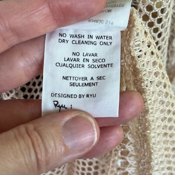 Ryu Women's Open Knit Longline Lace Trim Cardigan Color Blush Size S. NEW - Picture 11 of 11